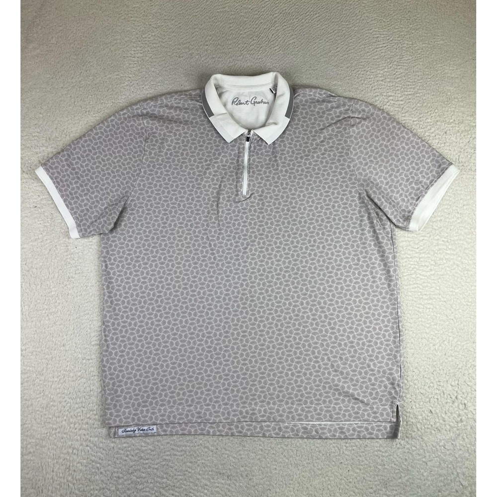 Robert Graham Polo Shirt Mens 2XL Gray Geometric 1/4 Zip Cotton Knit Stretch